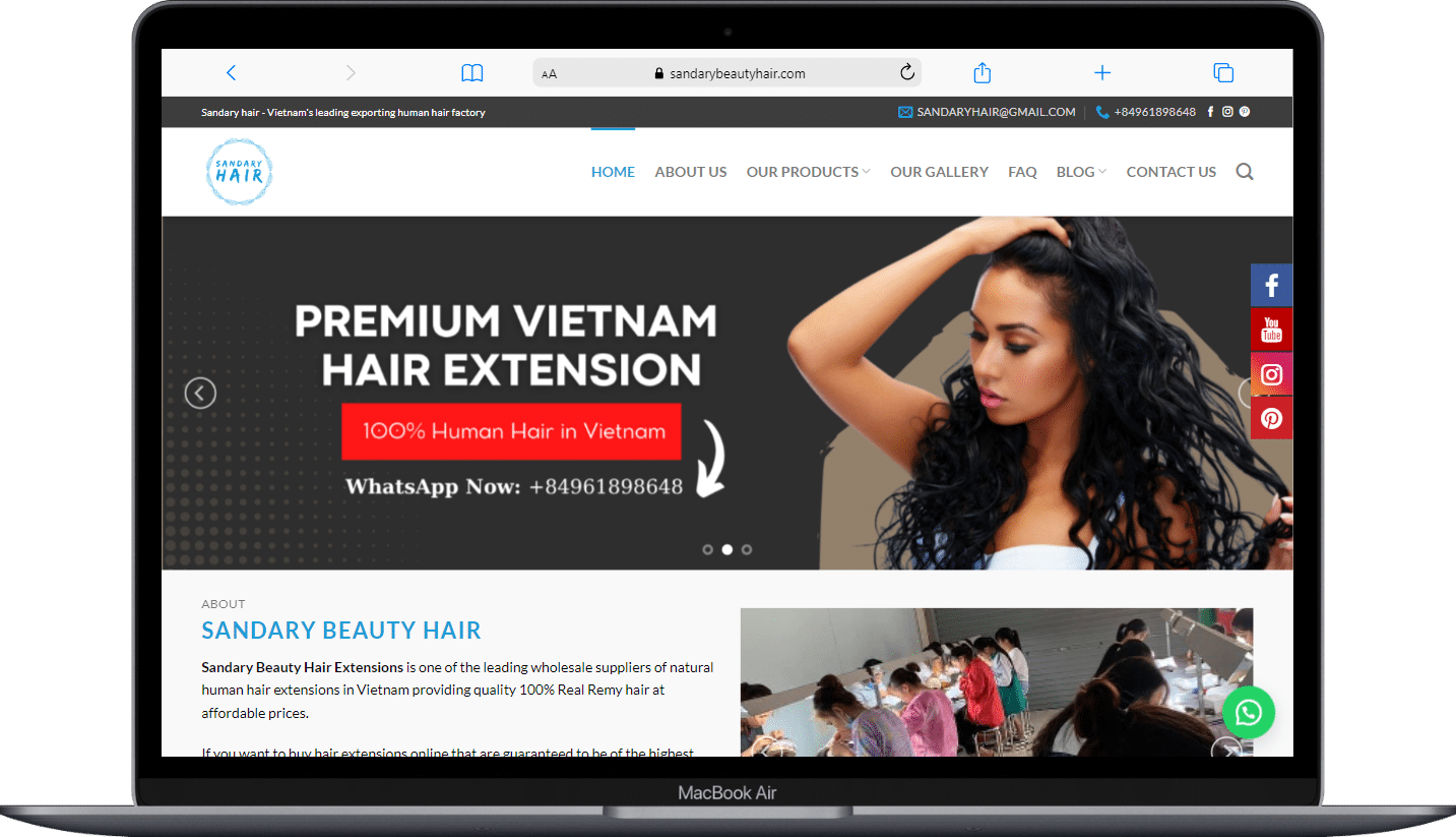 thiết kế web bán tóc nối sandaryhair